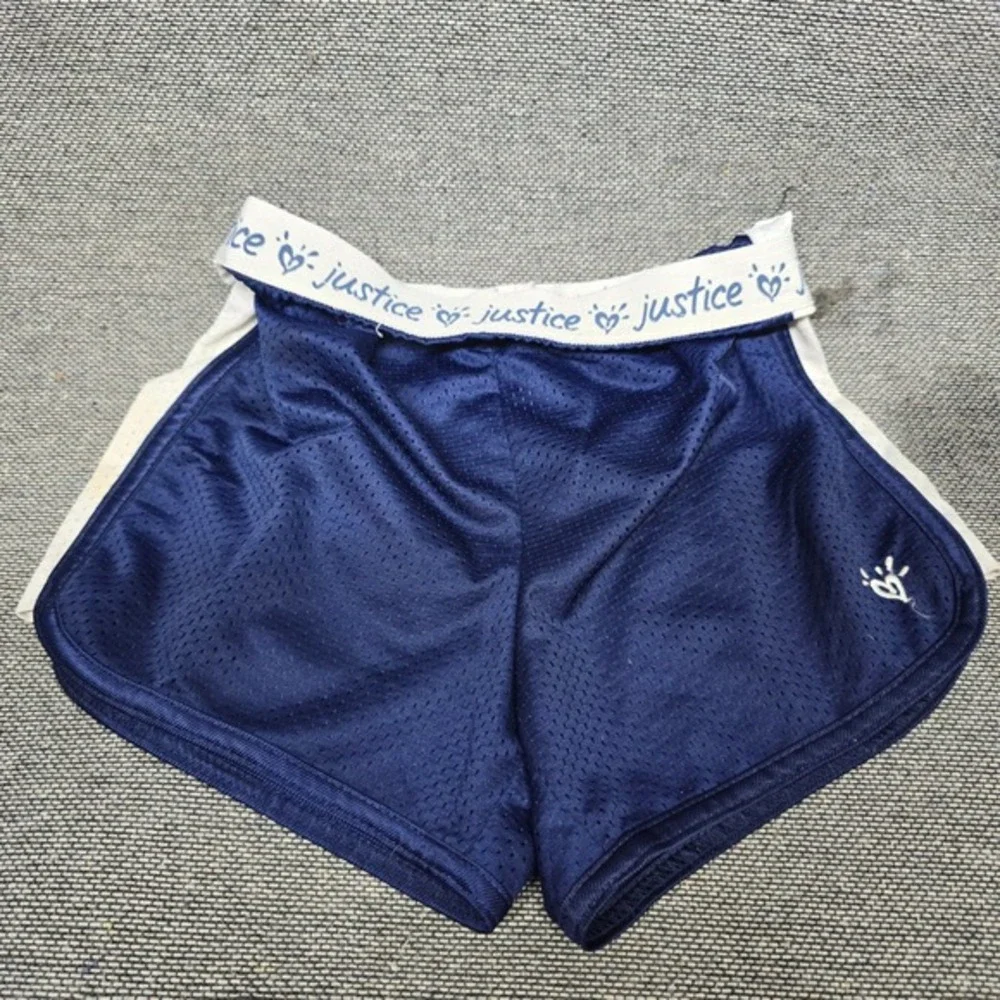 Justice Girls Navy Blue Mesh Athletic Dolphin Shorts Logo Waistband‎ Size 10